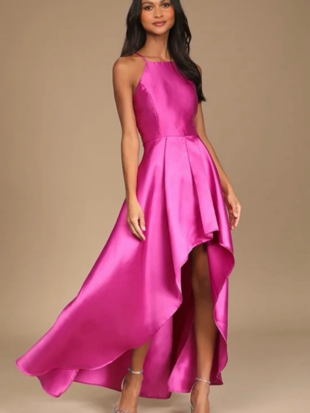 NWT Lulus Formal Pink/Fuchsia High-Low Satin Evening Dress
